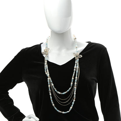 Chanel Beaded Pearl Crystal CC Bee Long Multi Strand Necklace Gold Blue 2 of 5