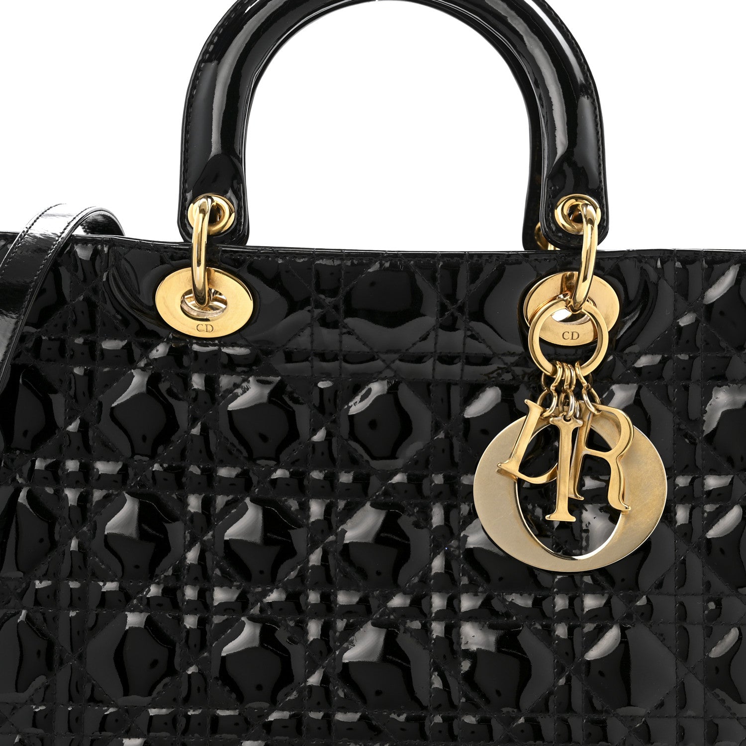 Christian Dior チェッカーパターン ビジネスバッグ　ラージsize Christian Dior Patent Cannage Large Lady Dior Black 1863212