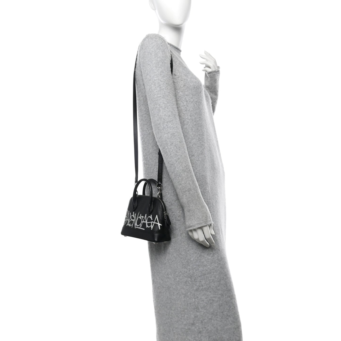 Grained Calfskin Graffiti Print Logo XXS Ville Top Handle Bag Black Silver