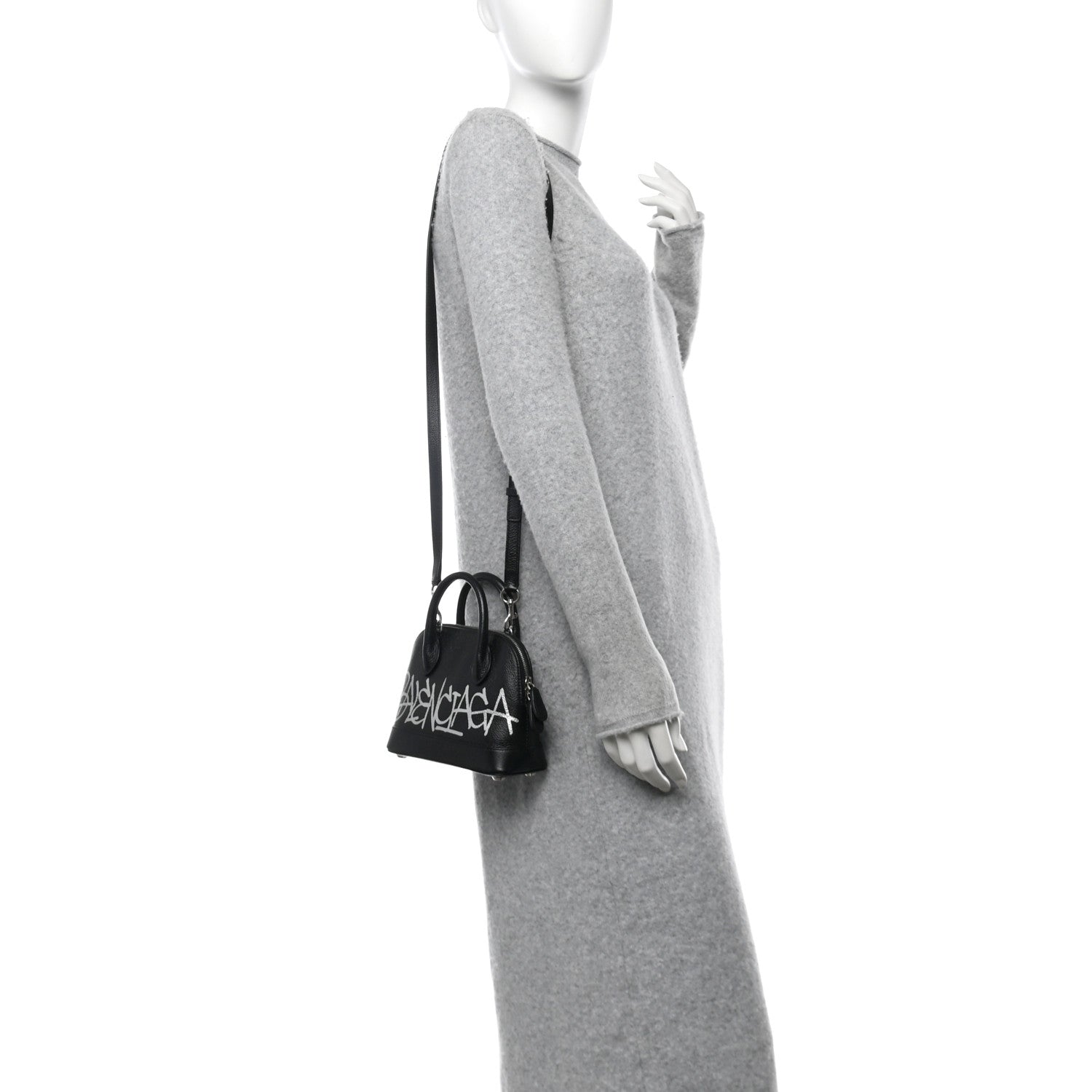 Balenciaga Grained Calfskin Graffiti Print Logo XXS Ville Top Handle Bag Black Silver 2 of 11