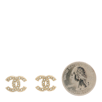 Chanel Metal Graduated Pearl Crystal CC Earrings Light Gold 2 of 5