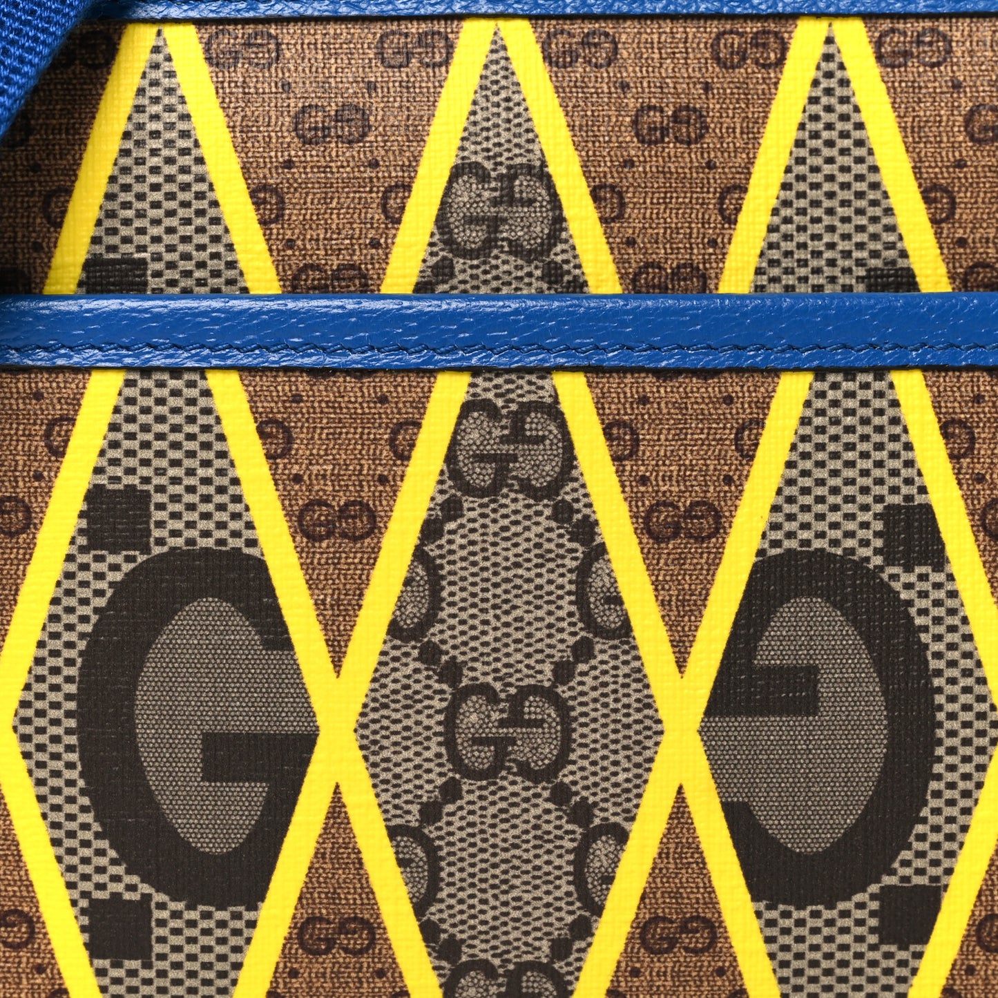 GG Supreme Monogram Mix Textured Dollar Calfskin Rhombus Inlay Crossbody Bag Beige Ebony Harvest Joy Blue