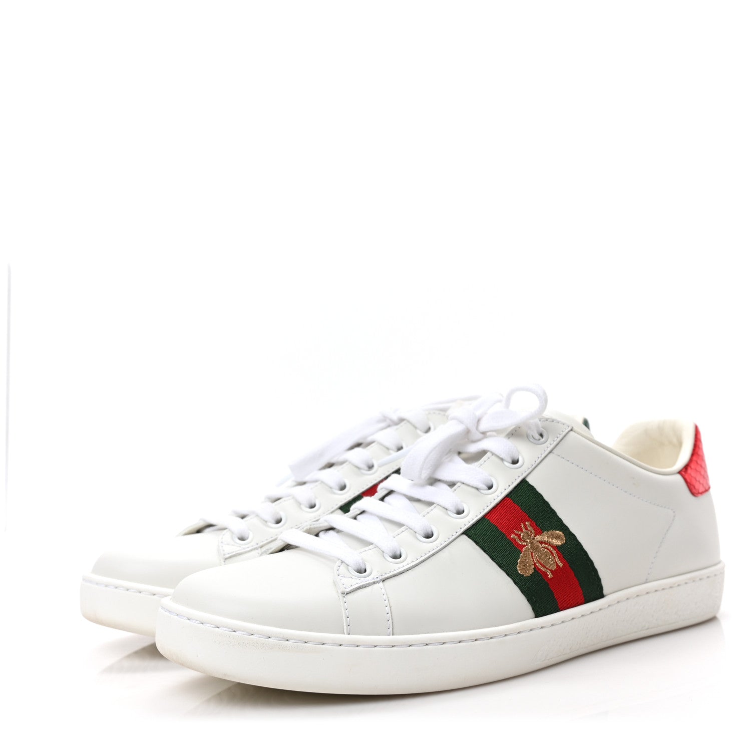 Gucci Calfskin Ayers Bee Embroidered Womens Ace Sneakers 41 White Green 3 of 8