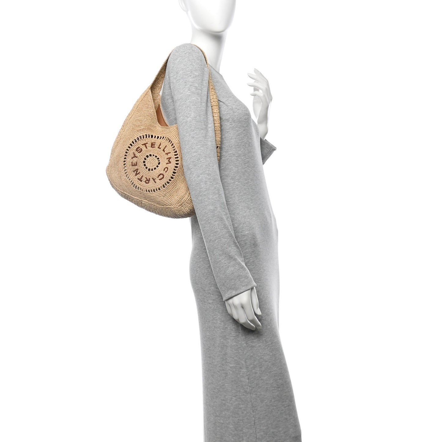Raffia Logo Medium Slouchy Tote Bag Beige