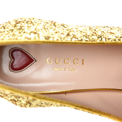 Gucci Glitter Nappa Web Peyton 75mm Loafer Pumps 38.5 Oro Vecchio 7 of 9