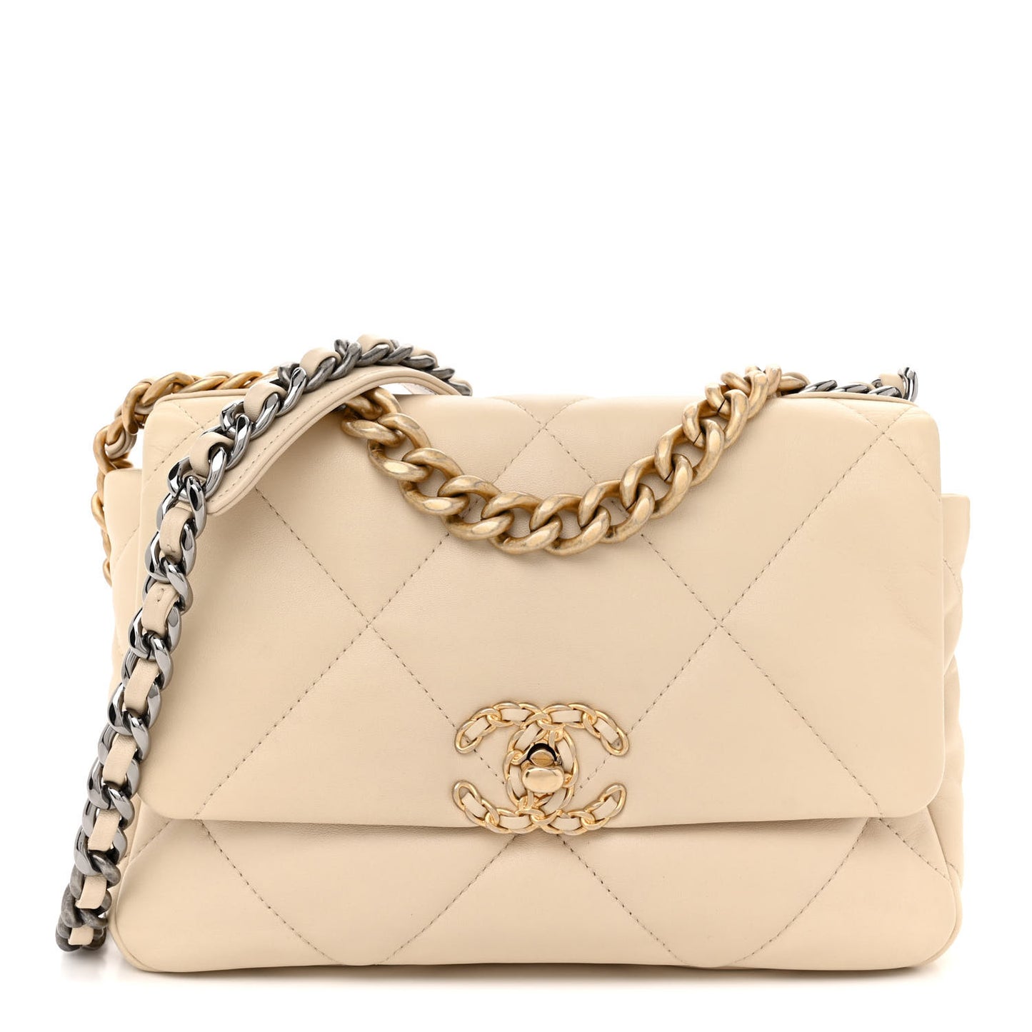 Lambskin Quilted Medium Chanel 19 Flap Beige