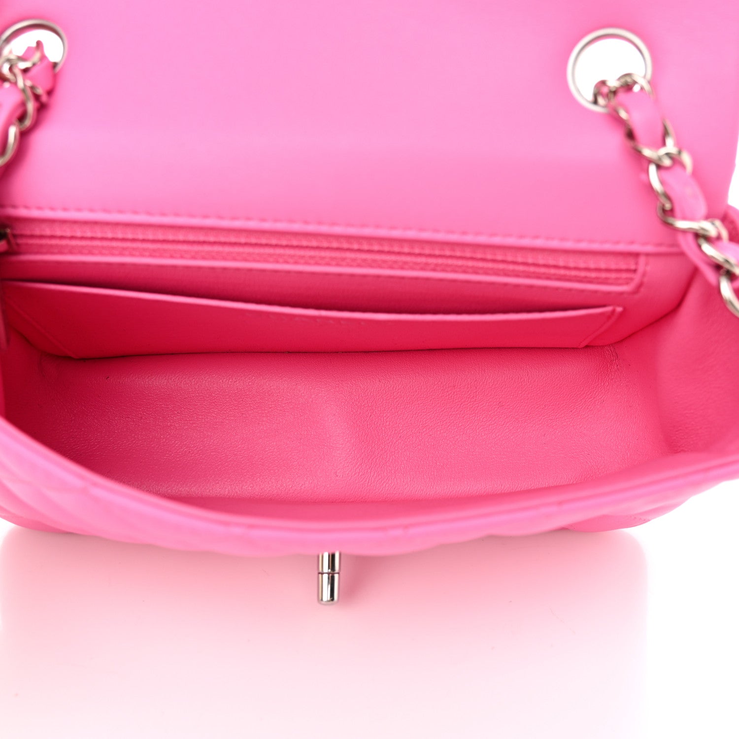 Chanel Lambskin Quilted Mini Rectangular Flap Neon Pink 4 of 11