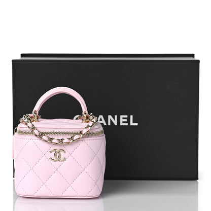 Chanel Lambskin Quilted Mini Top Handle Vanity Case With Chain Light Pink 11 of 11