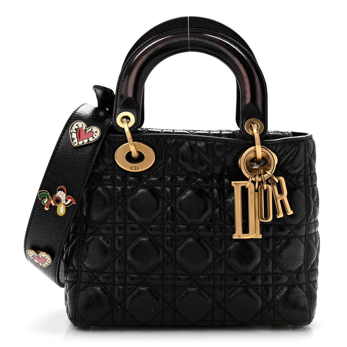 Crinkled Patent Cannage Small Lucky Badges My Lady Dior Black