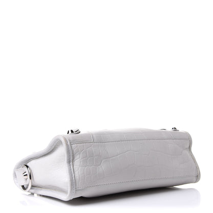 Balenciaga Matte Supple Lambskin Crocodile Embossed Classic Silver Hardware Mini City White 4 of 10