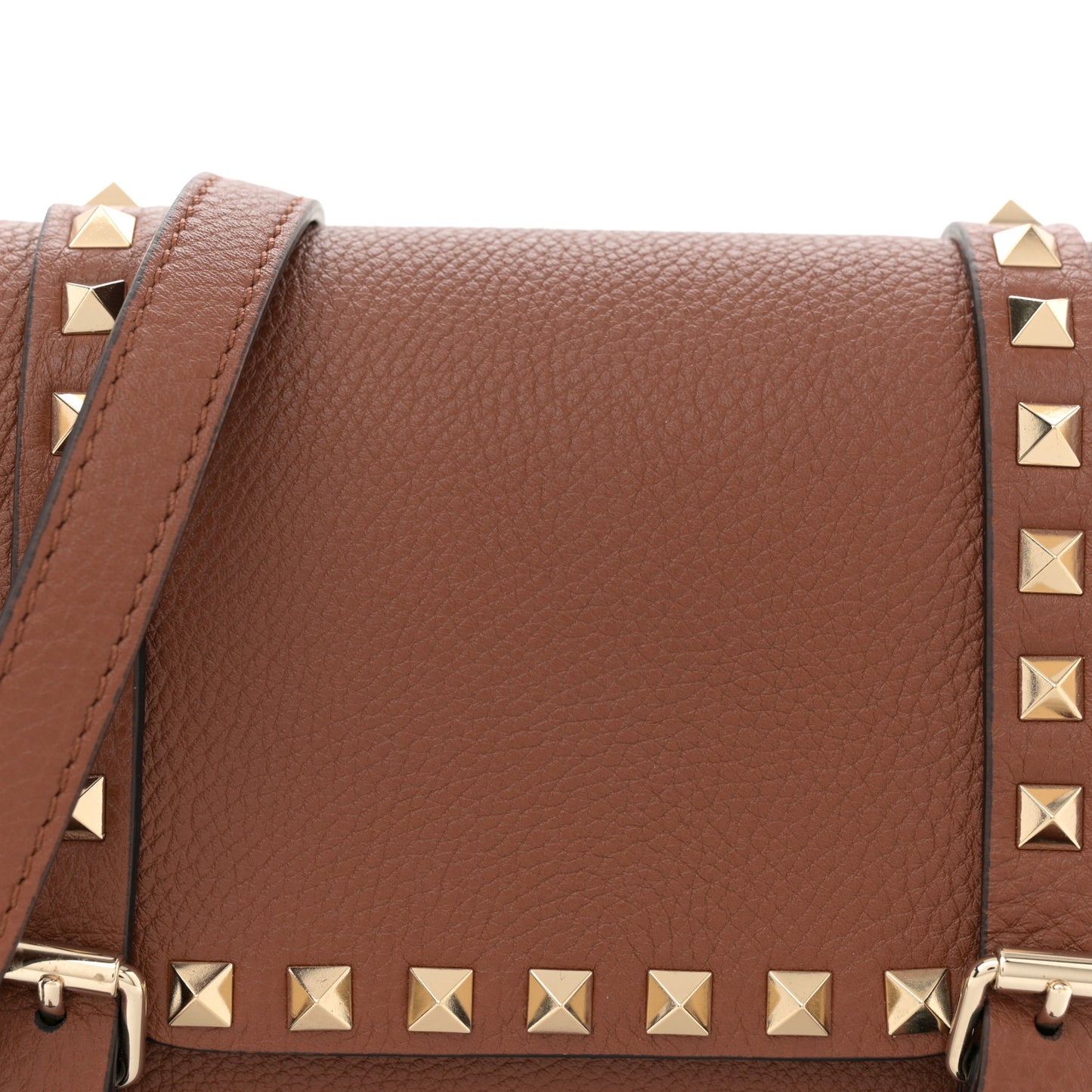 Grained Calfskin Rockstud Flap Messenger Saddle Brown