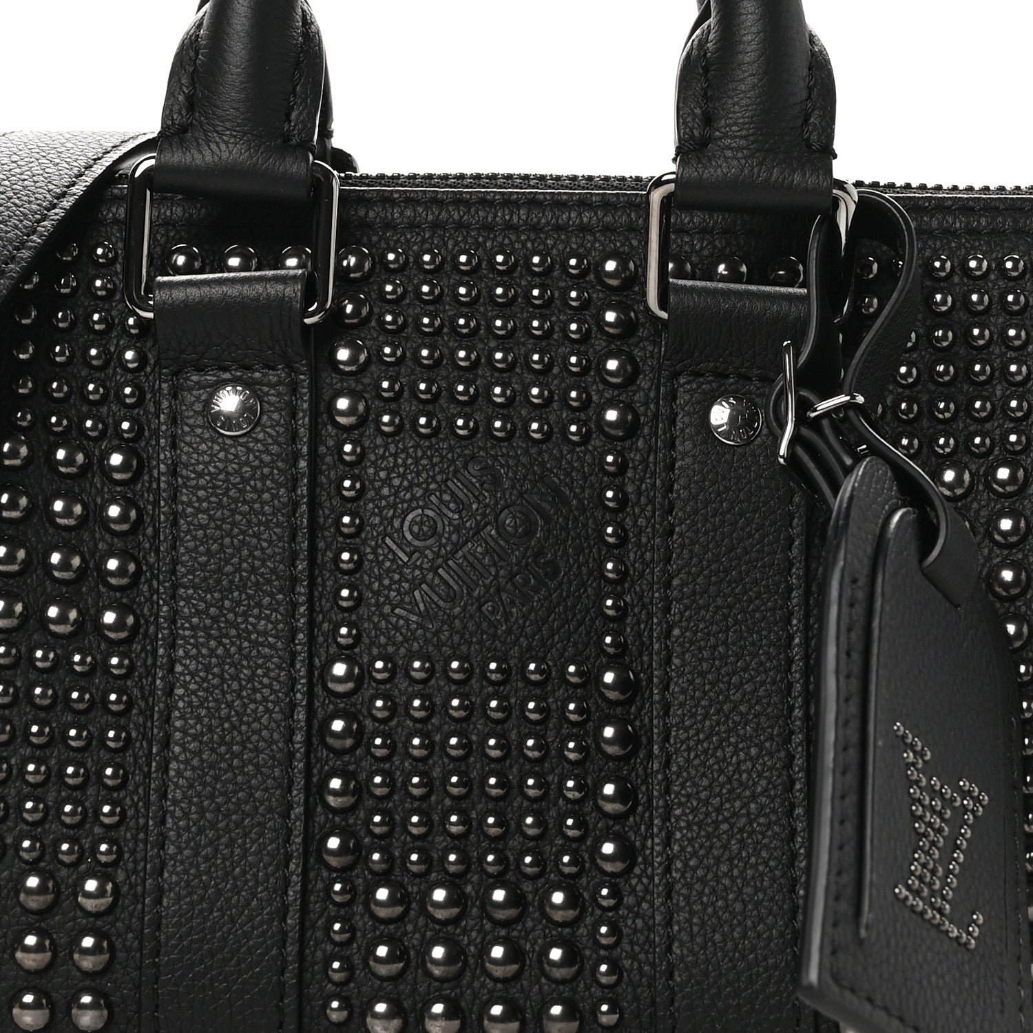Louis Vuitton Calfskin Damier Studded Keepall Bandouliere 25 Black 7 of 9