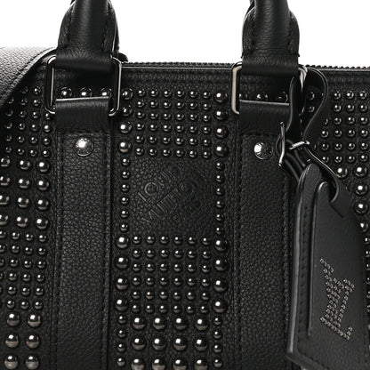 Louis Vuitton Calfskin Damier Studded Keepall Bandouliere 25 Black 7 of 9