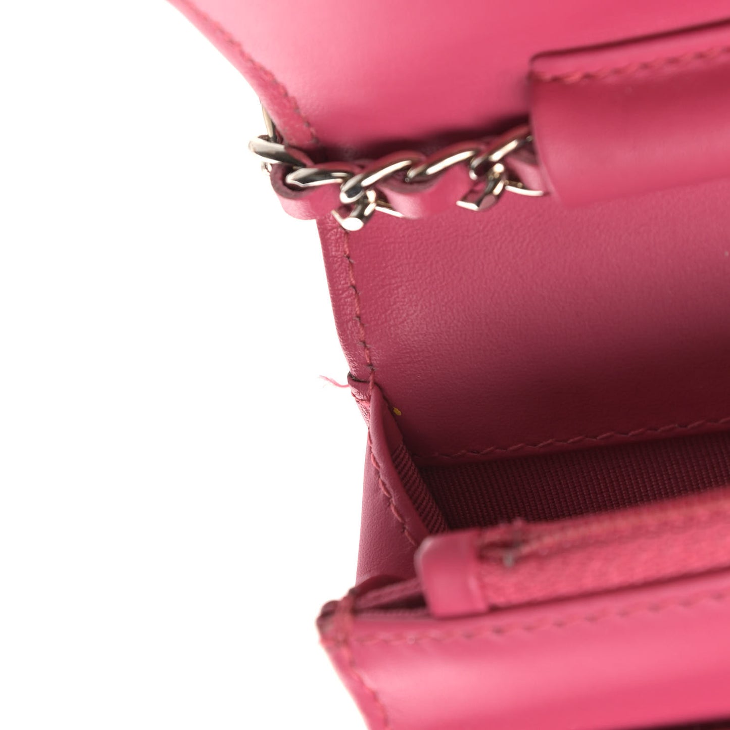Patent Calfskin Quilted Wallet On Chain WOC Pink