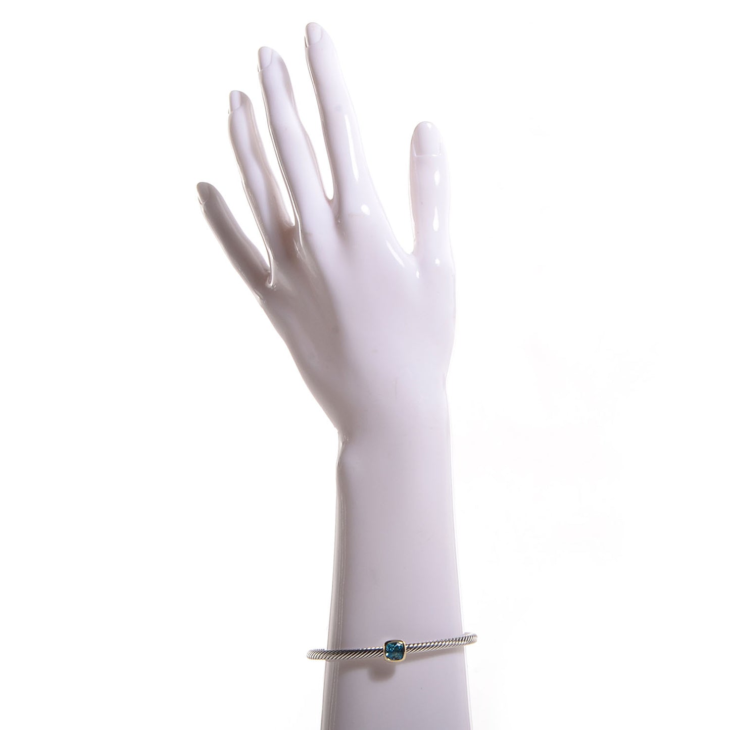 18k Yellow Gold Sterling Silver Blue Topaz 4mm Cuff