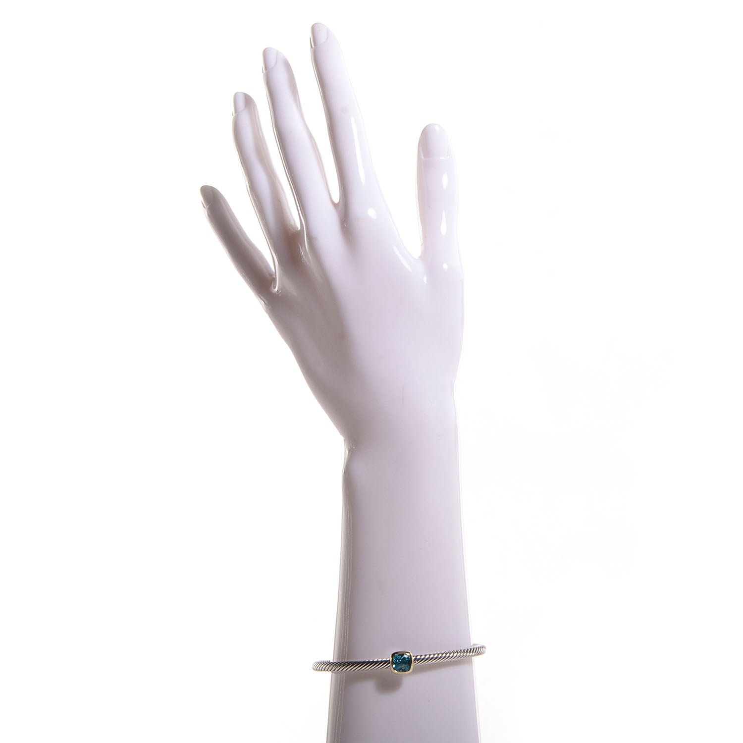 David Yurman 18k Yellow Gold Sterling Silver Blue Topaz 4mm Cuff 2 of 6