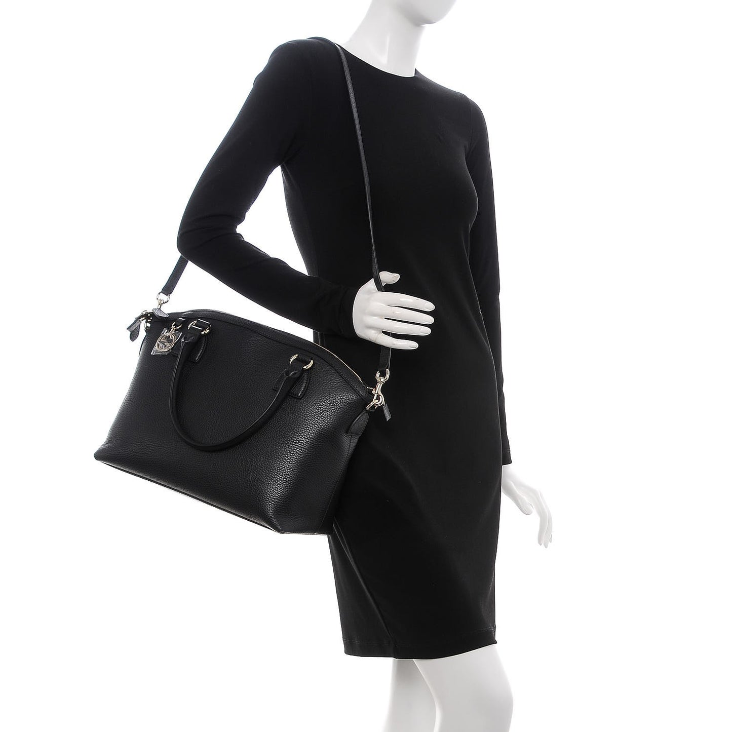 Dollar Calfskin GG Charm Dome Satchel Black