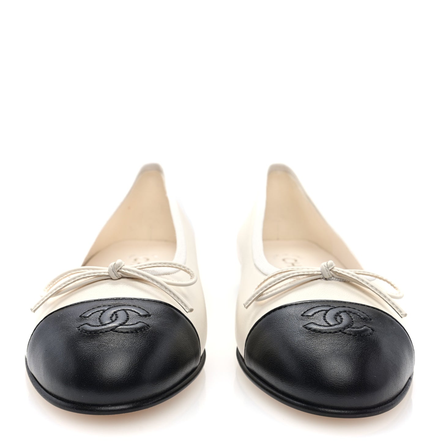 Lambskin Cap Toe CC Ballerina Flats 37.5 White Black