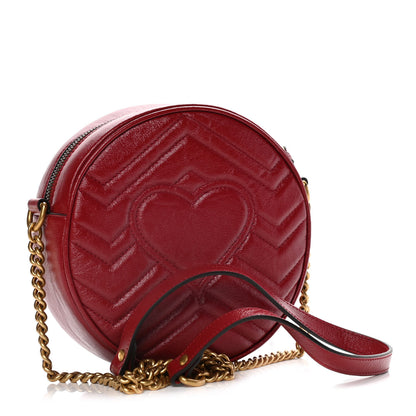 Gucci Glazed Calfskin Matelasse Heart Mini GG Marmont Round Shoulder Bag Romantic Cerise 3 of 13