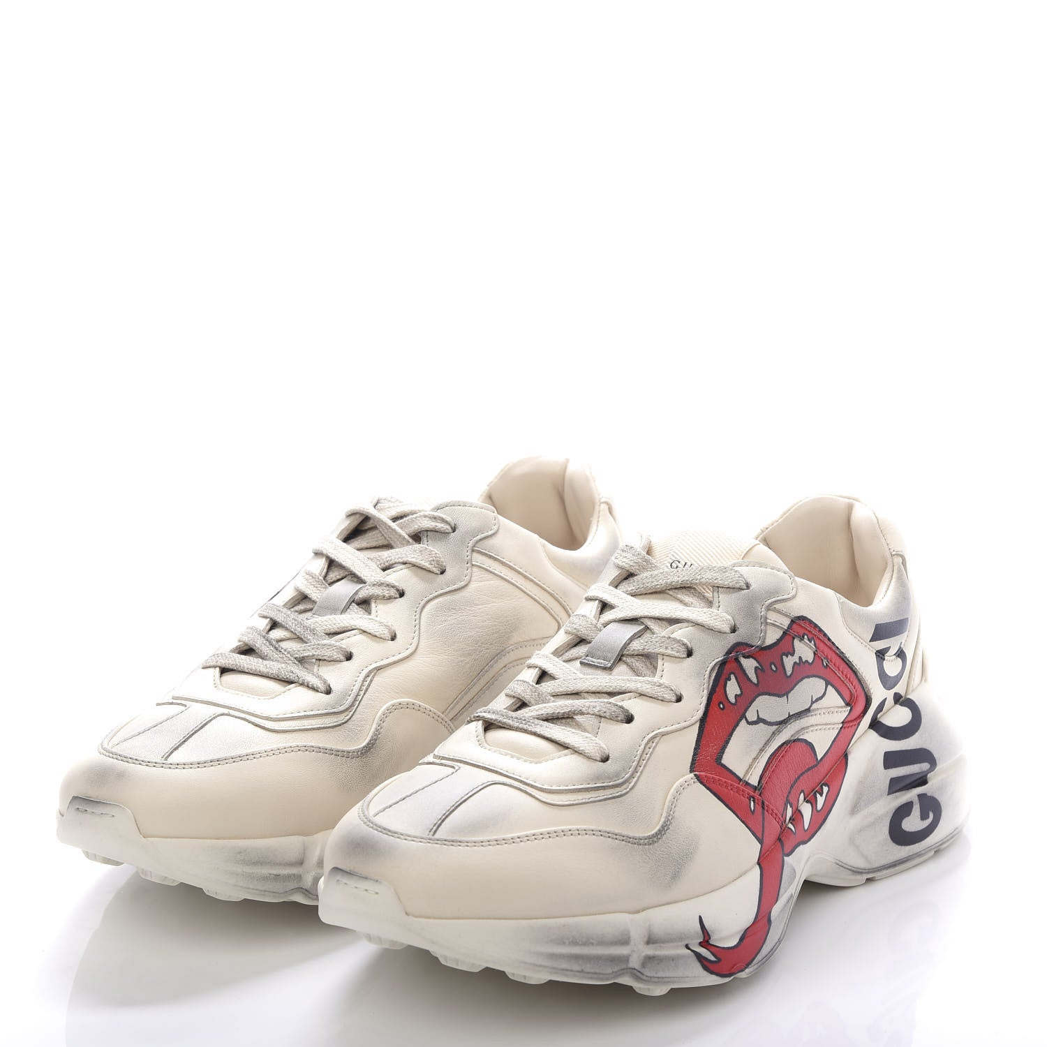 Gucci Calfskin Mouth Print Womens Rhyton Sneakers 38 Ivory 3 of 8