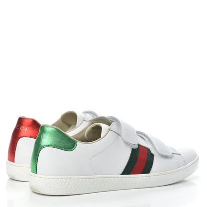 Gucci Calfskin Web Velcro Womens Ace Sneakers 38 White Green 4 of 9