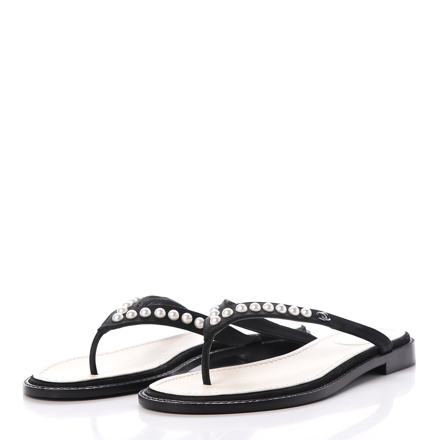Suede Pearl Thong Sandals 37.5 Black