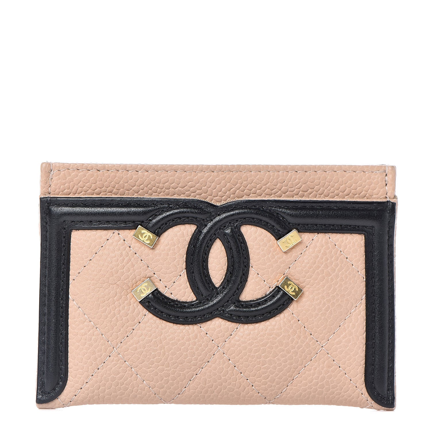 Chanel Caviar Quilted Filigree Card Holder Beige Black 1 of 9
