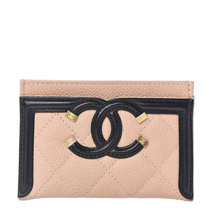 Chanel Caviar Quilted Filigree Card Holder Beige Black 1 of 9