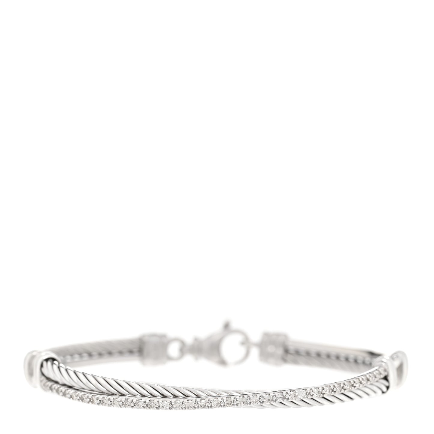 Sterling Silver 14K White Gold Diamond 3mm Crossover Bracelet