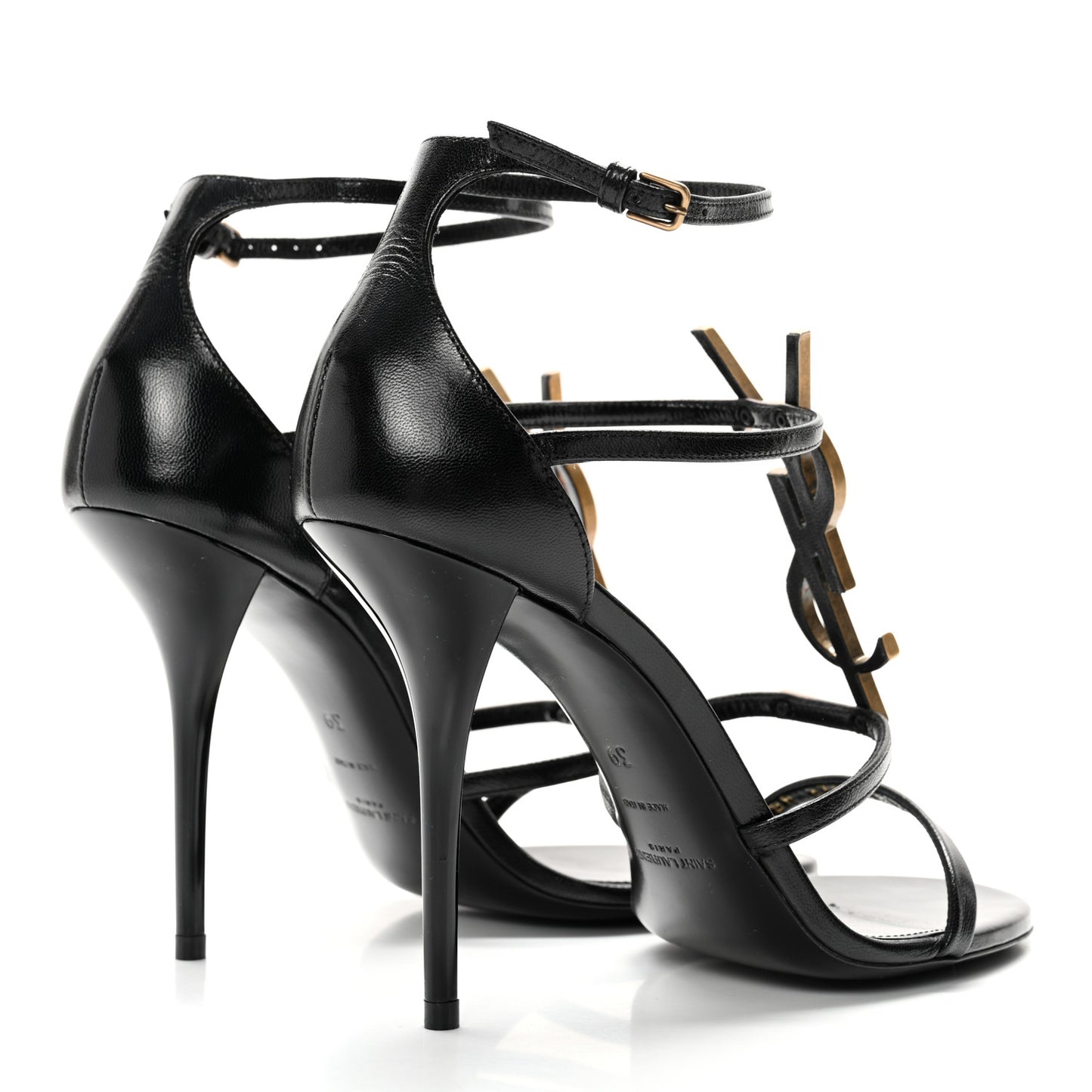 Patent Cassandra 100 Ankle Strap Sandals 39 Black Gold