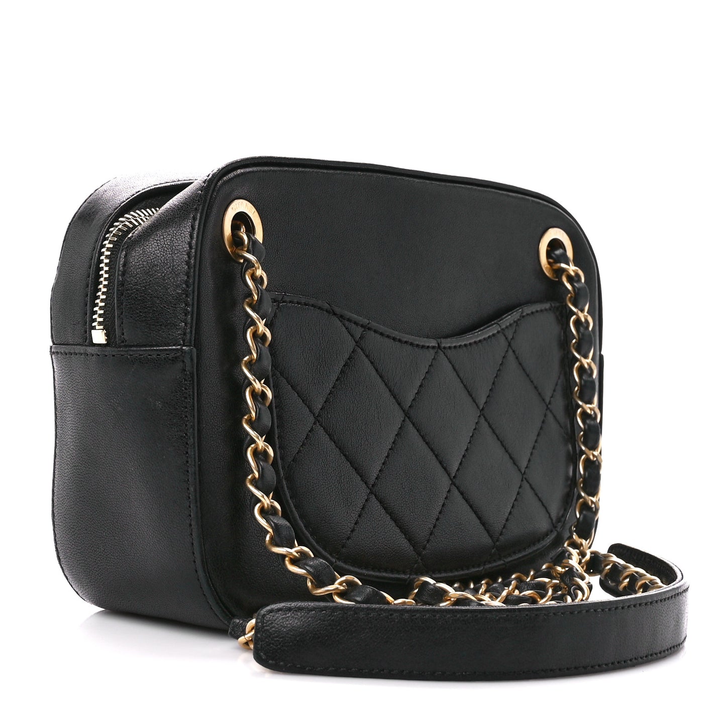 Goatskin Quilted Chanel 19 Camera Case Black