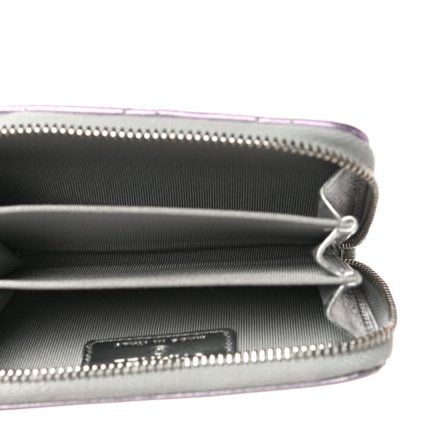 Gradient Metallic Calfskin Quilted Zip Around Coin Purse Wallet Silver Blue Yellow Purple
