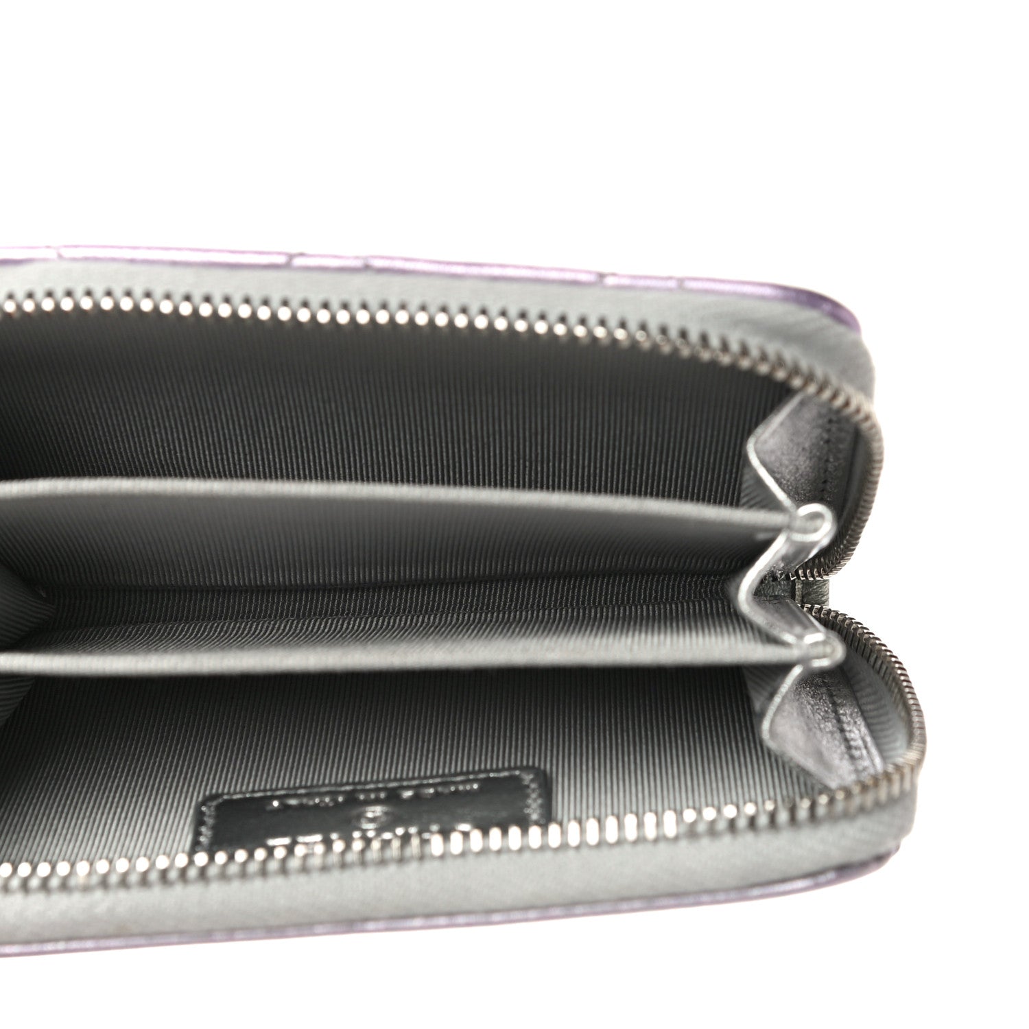 Chanel Gradient Metallic Calfskin Quilted Zip Around Coin Purse Wallet Silver Blue Yellow Purple 4 of 11