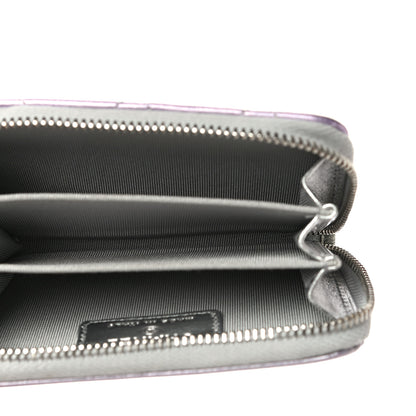 Chanel Gradient Metallic Calfskin Quilted Zip Around Coin Purse Wallet Silver Blue Yellow Purple 4 of 11