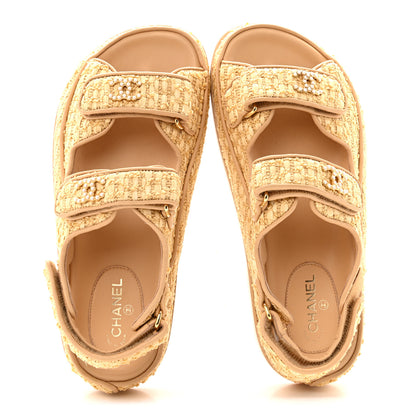 Chanel Braided Fabric Velcro Dad Sandals 36.5 Beige 2 of 13