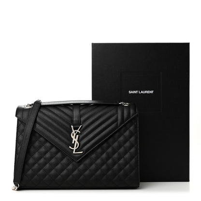 Saint Laurent Grain De Poudre Textured Mixed Matelasse Large Triquilt Monogram Satchel Black 10 of 10