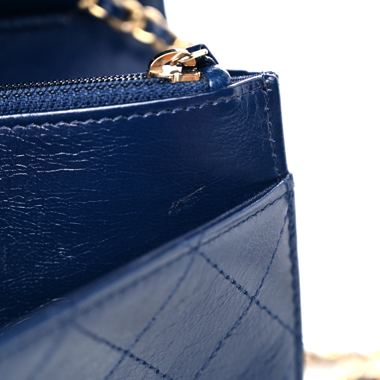 Chanel Aged Glazed Calfskin Stitched Golden Class CC Wallet on Chain WOC Blue 12 of 15