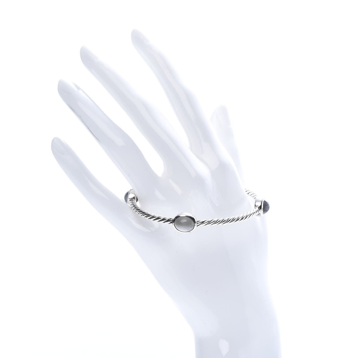 David Yurman Sterling Silver Moonstone 3mm 4 Station Bangle Bracelet 2 of 7