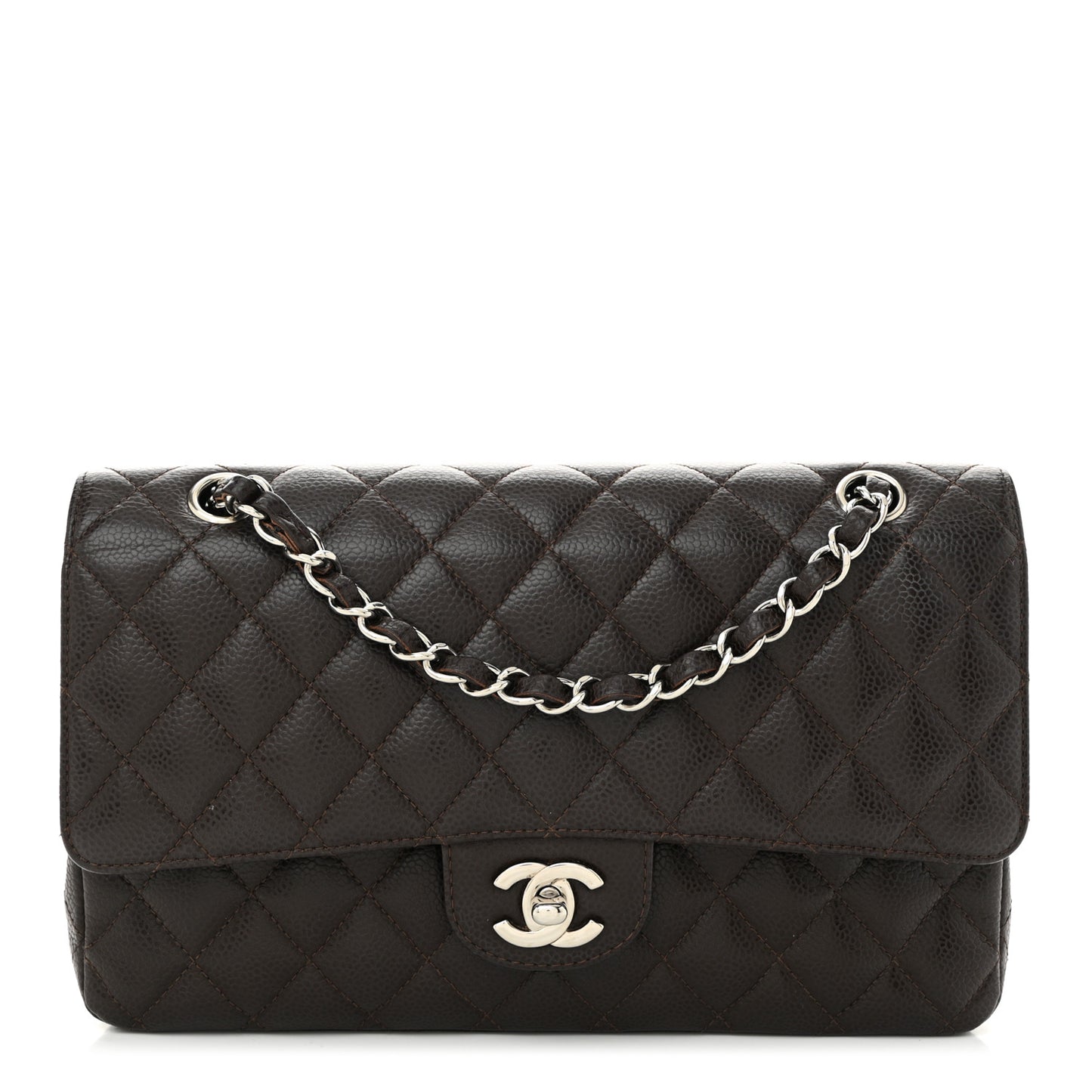 Caviar Quilted Medium Double Flap Brown