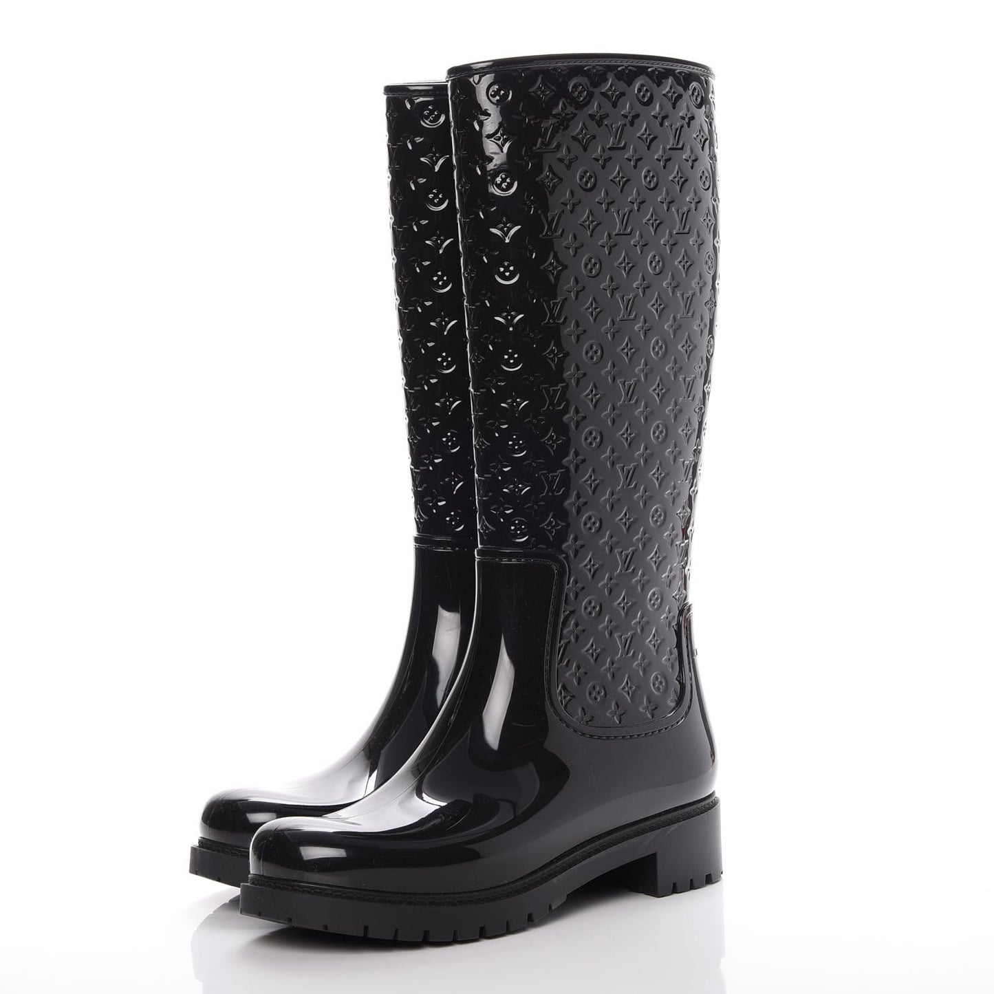 Rubber Embossed Monogram Splash Rain Boots 41 Black