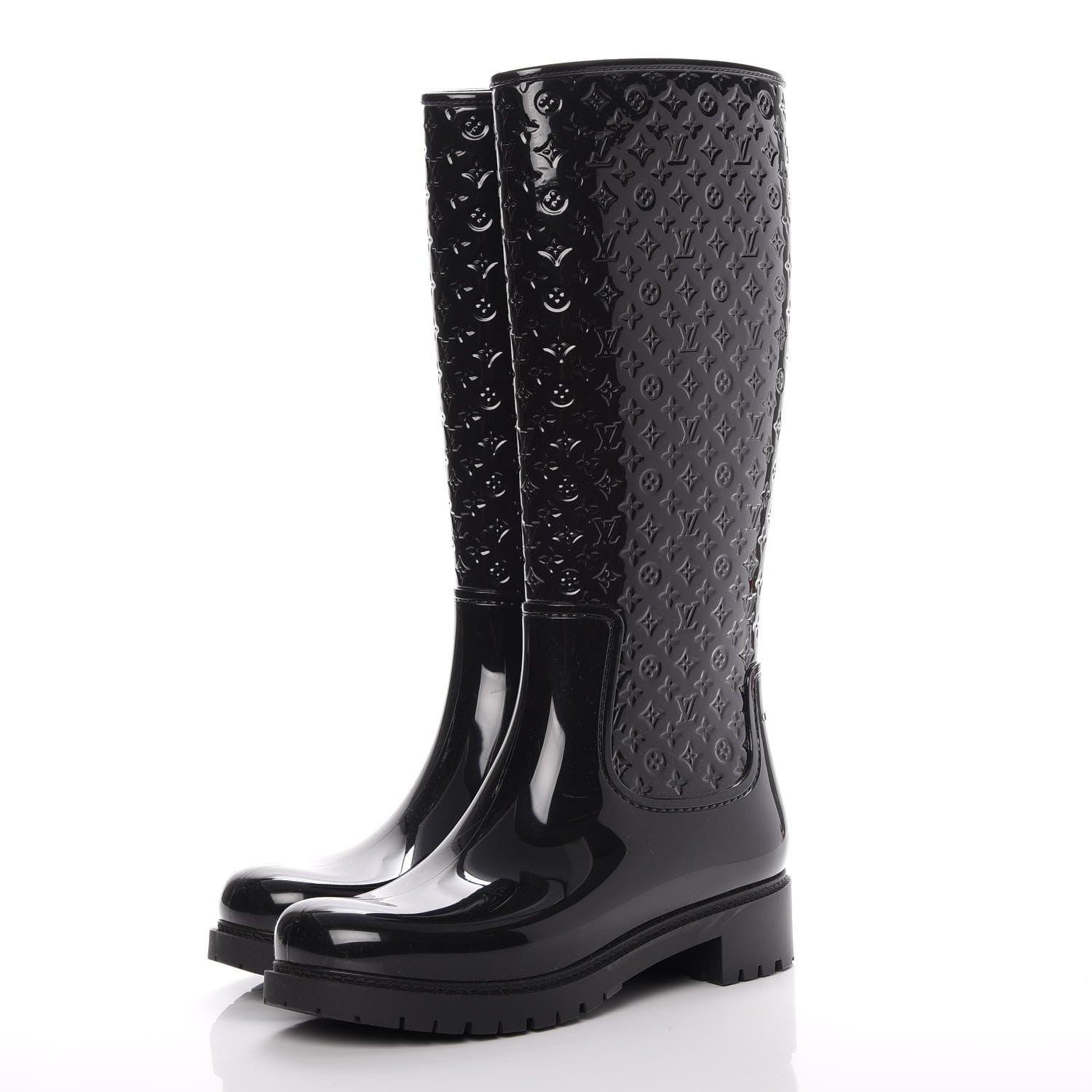 Louis Vuitton Rubber Embossed Monogram Splash Rain Boots 41 Black 3 of 8