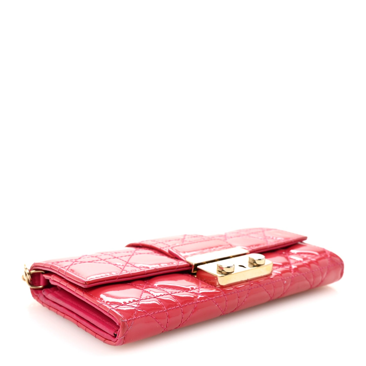 Patent Cannage Miss Dior Chain Wallet Fuchsia