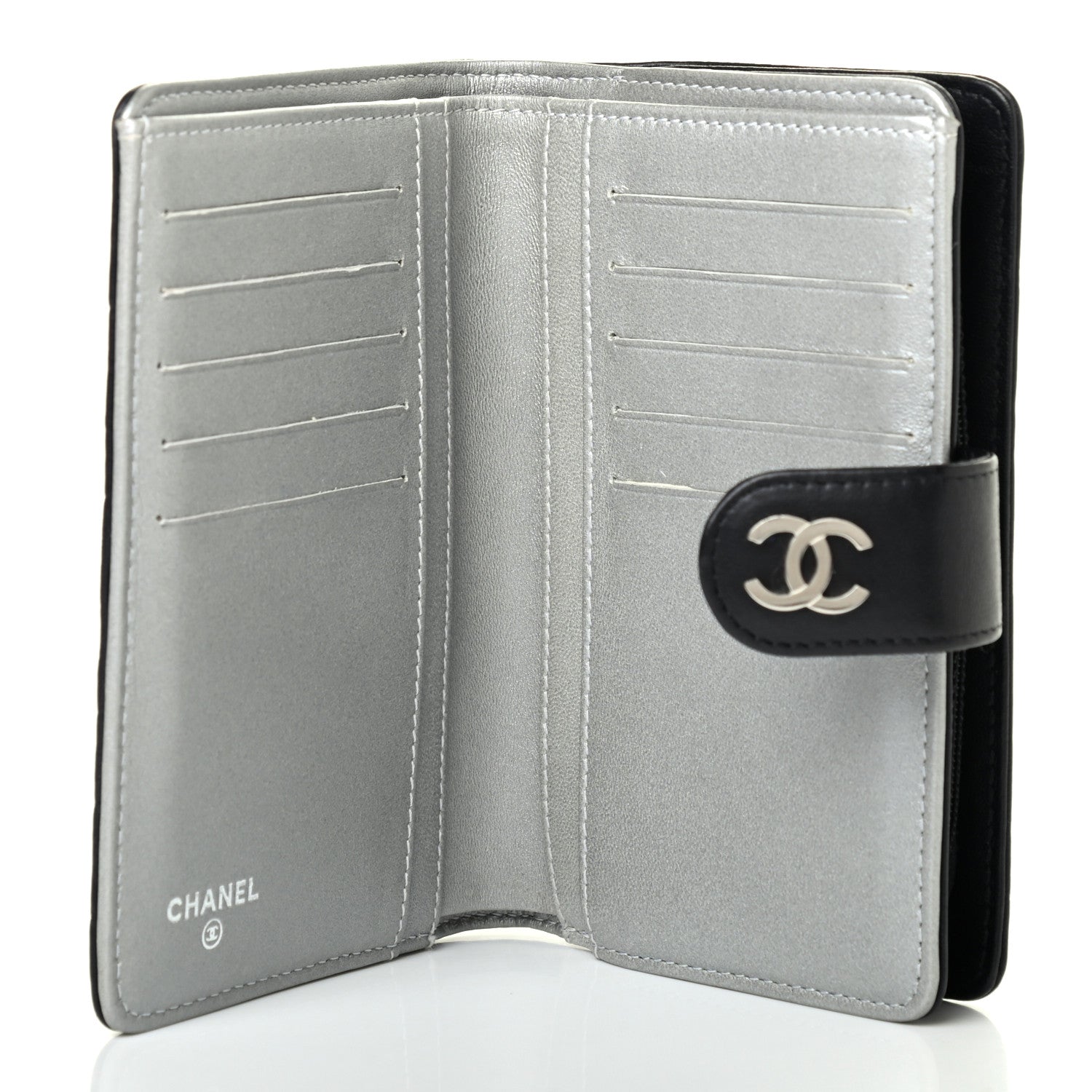 Chanel Lambskin Camellia Embossed Zipped Pocket Wallet Black 4 of 4