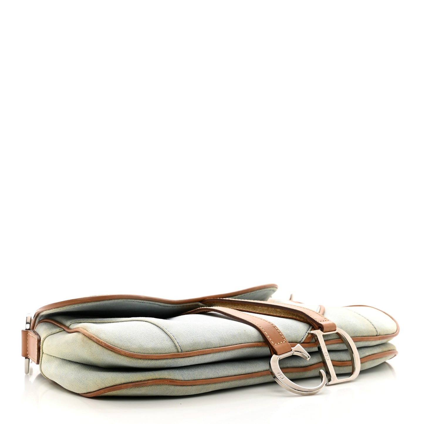 Denim Calfskin Double Saddle Bag Light Blue
