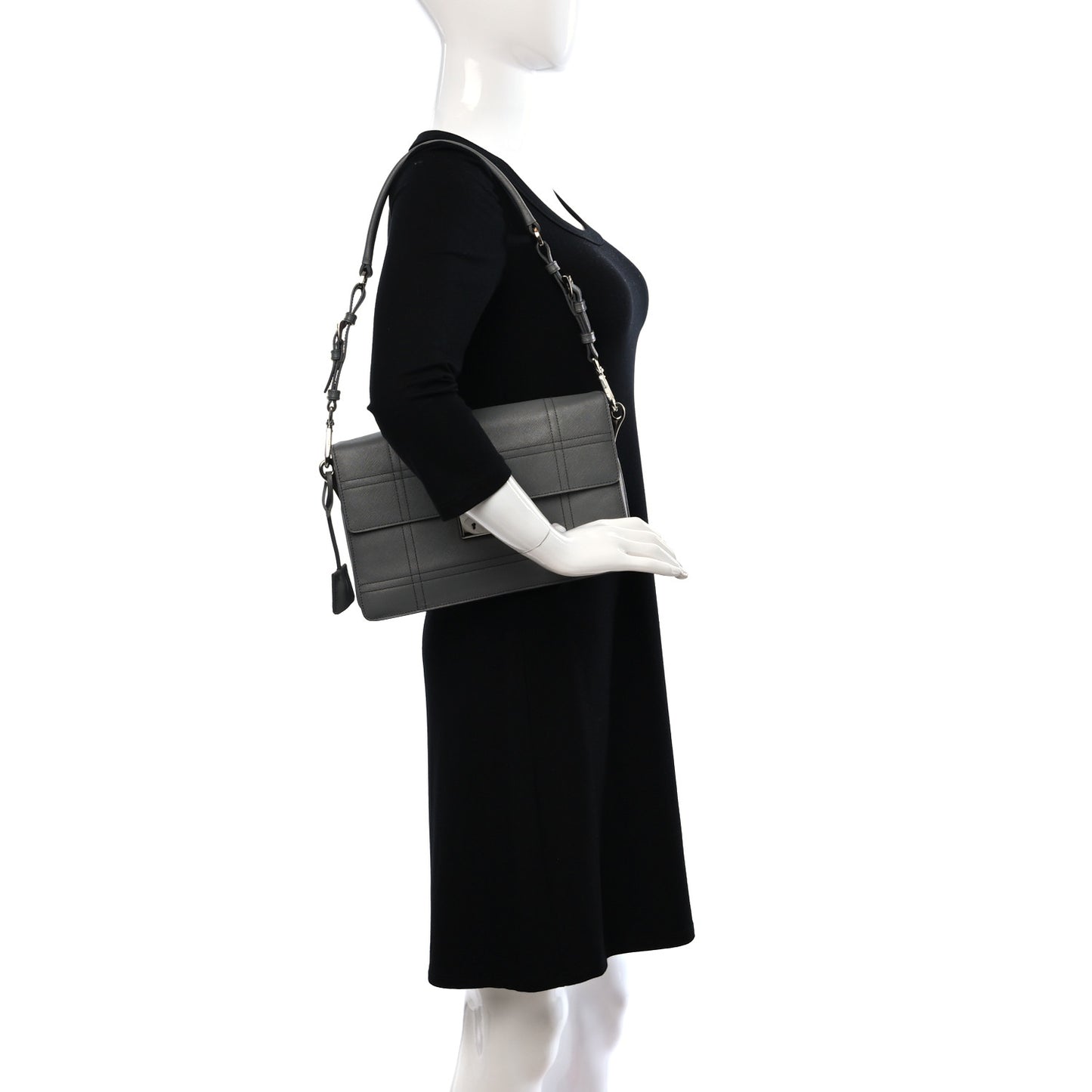 Saffiano Soft Stitched Sound Shoulder Bag Marmo