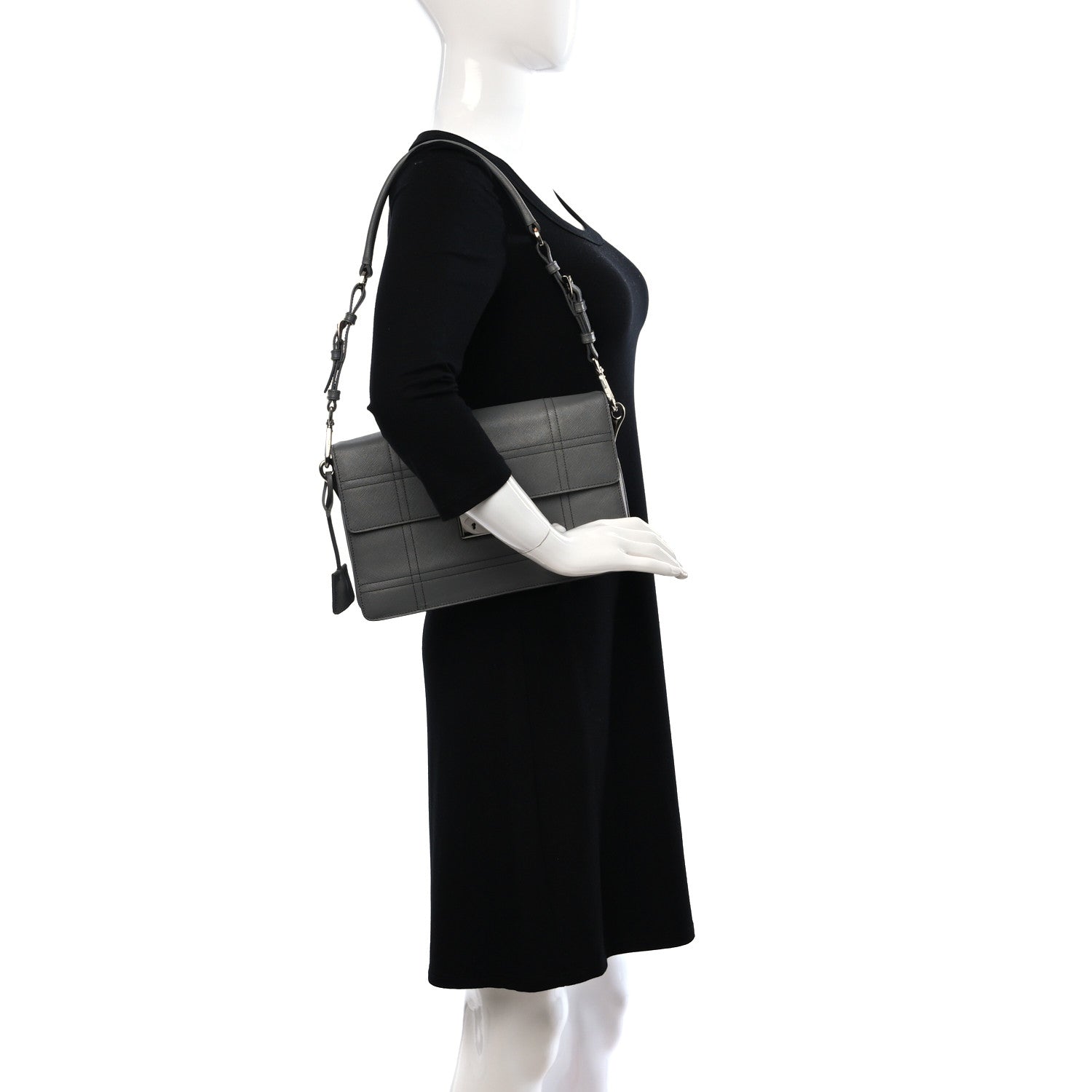 Prada Saffiano Soft Stitched Sound Shoulder Bag Marmo 2 of 9