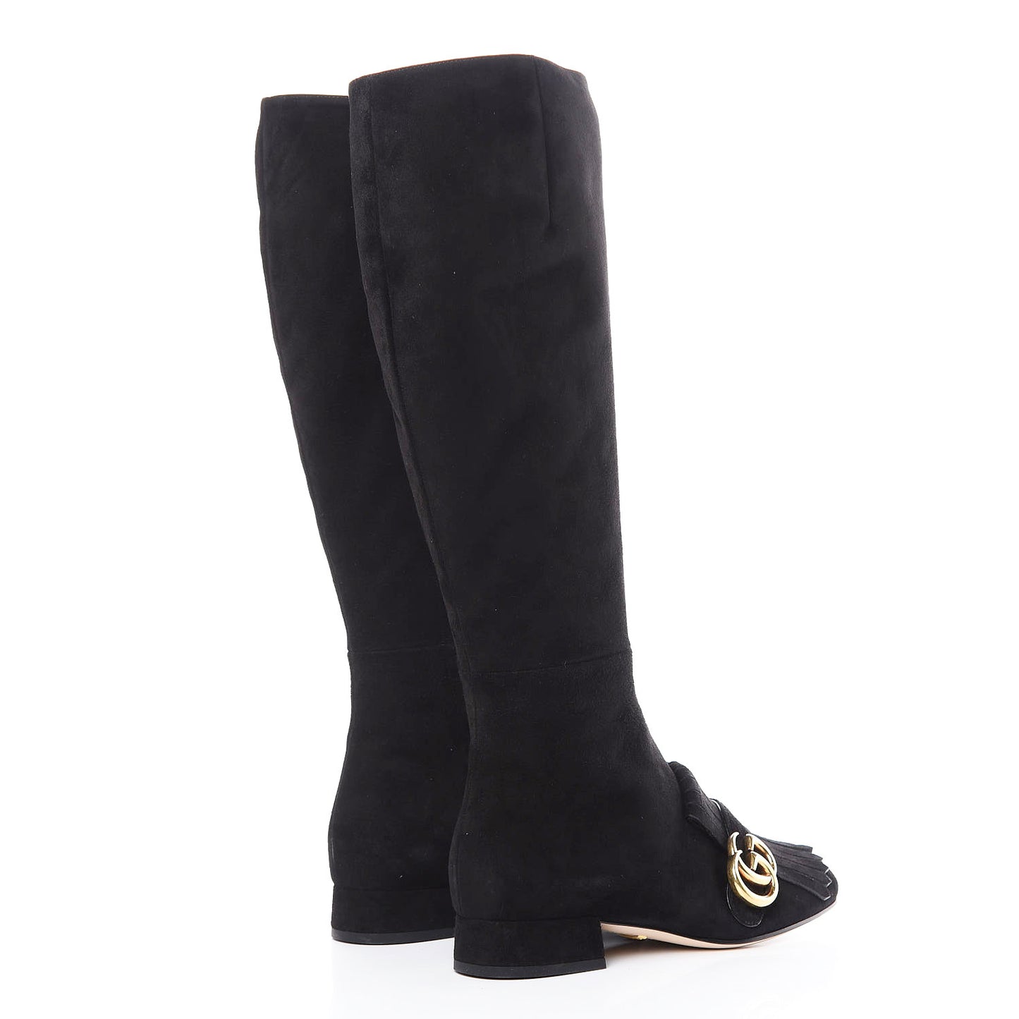 Kid Scamosciato GG Marmont Fringe Knee High Boots 35.5 Black
