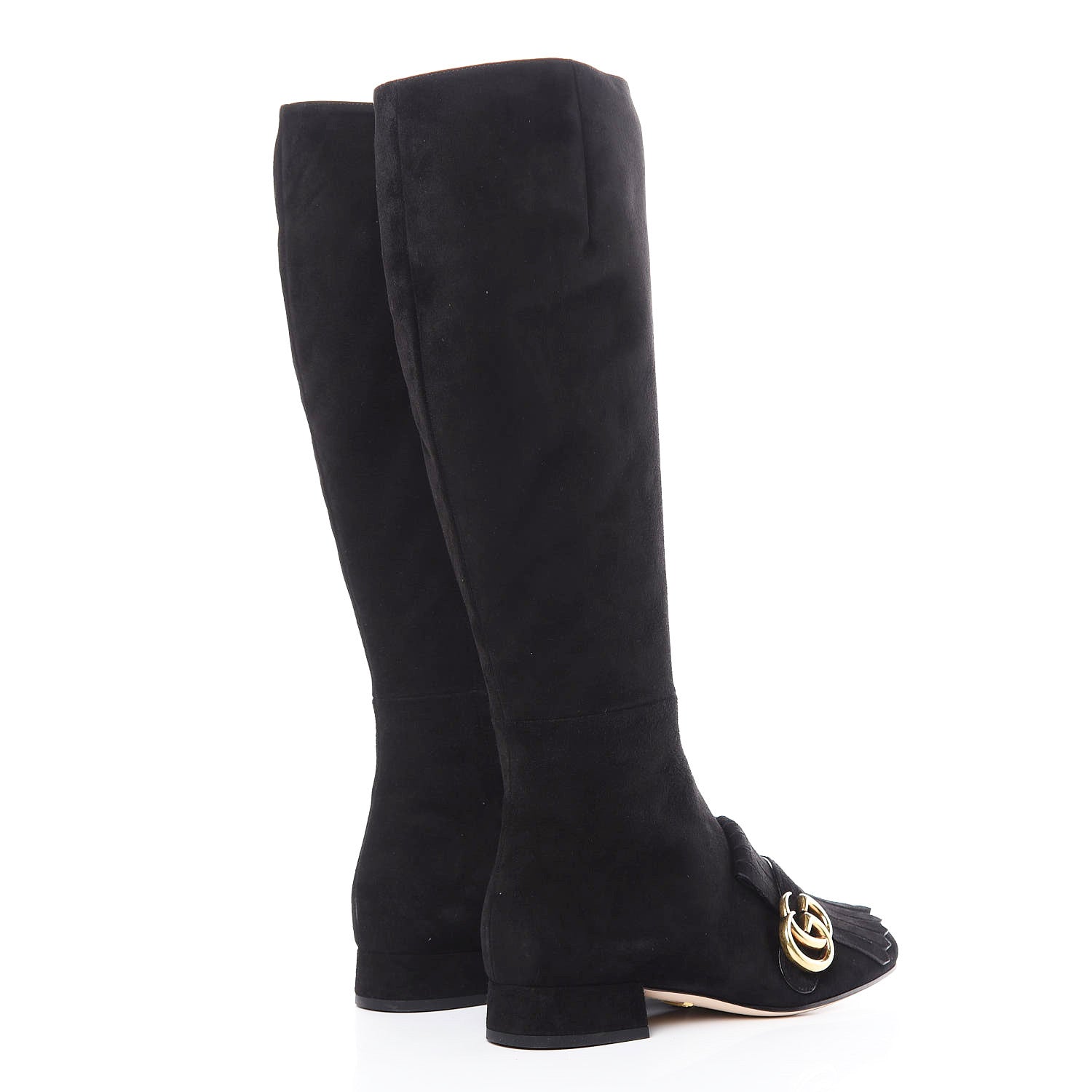 Gucci Kid Scamosciato GG Marmont Fringe Knee High Boots 35.5 Black 4 of 9