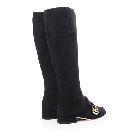 Gucci Kid Scamosciato GG Marmont Fringe Knee High Boots 35.5 Black 4 of 9