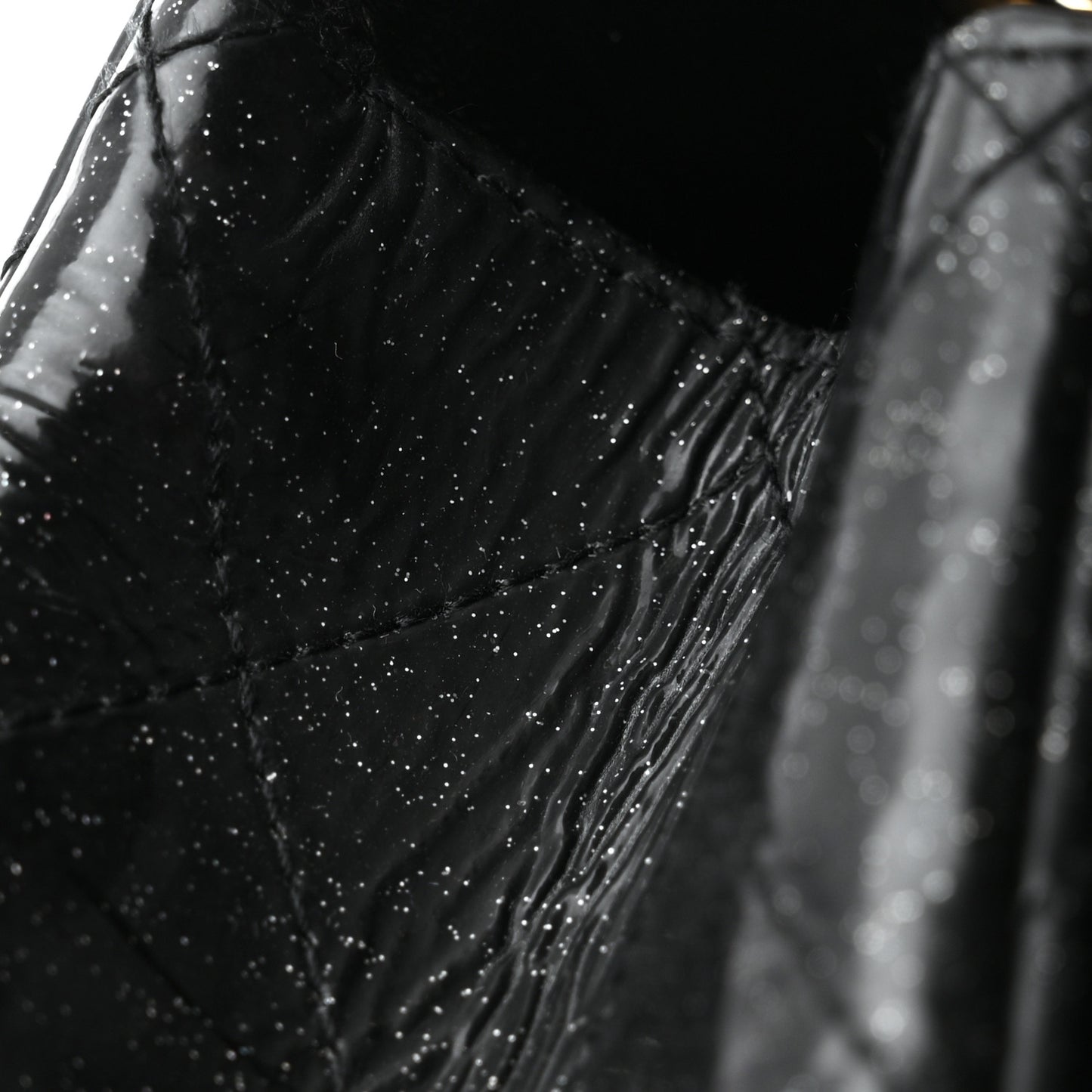 Patent Quilted Sparkle Glitter Jumbo Single Flap Black